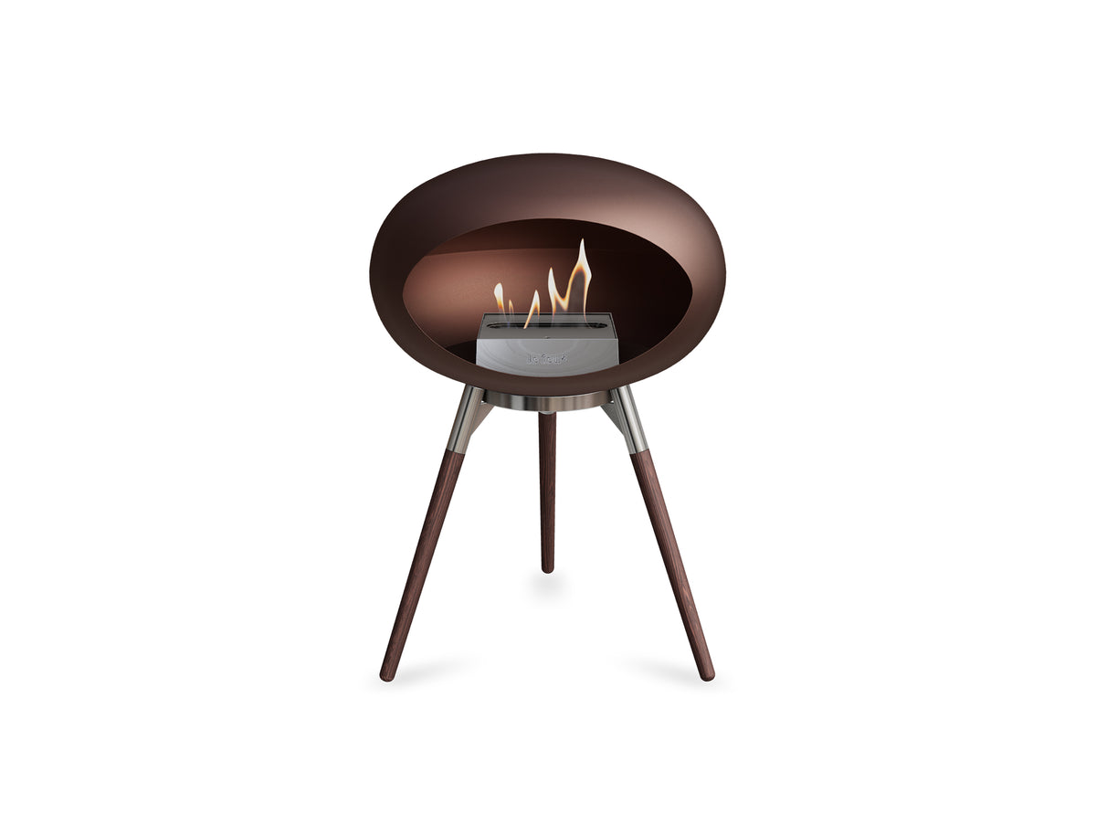 Ground Low Fireplace by Le Feu - Mocca Dome / Polished Steel Bowl / Smoked Oak Base