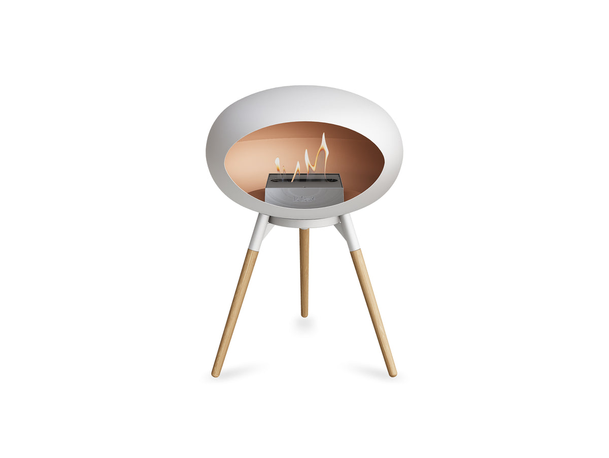 Ground Low Fireplace by Le Feu - White Dome / White Bowl / Soaped Oak Base