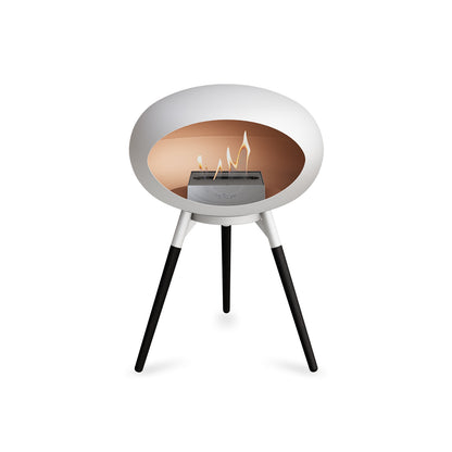Ground Low Fireplace by Le Feu - White Dome / White Bowl / Black Oak Base