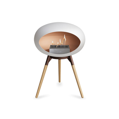 Ground Low Fireplace by Le Feu - White Dome / Mocca Bowl / Soaped Oak Base