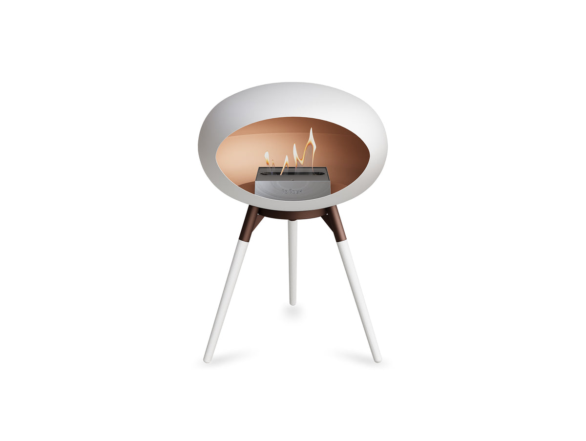Ground Low Fireplace by Le Feu - White Dome / Mocca Bowl / White Oak Base