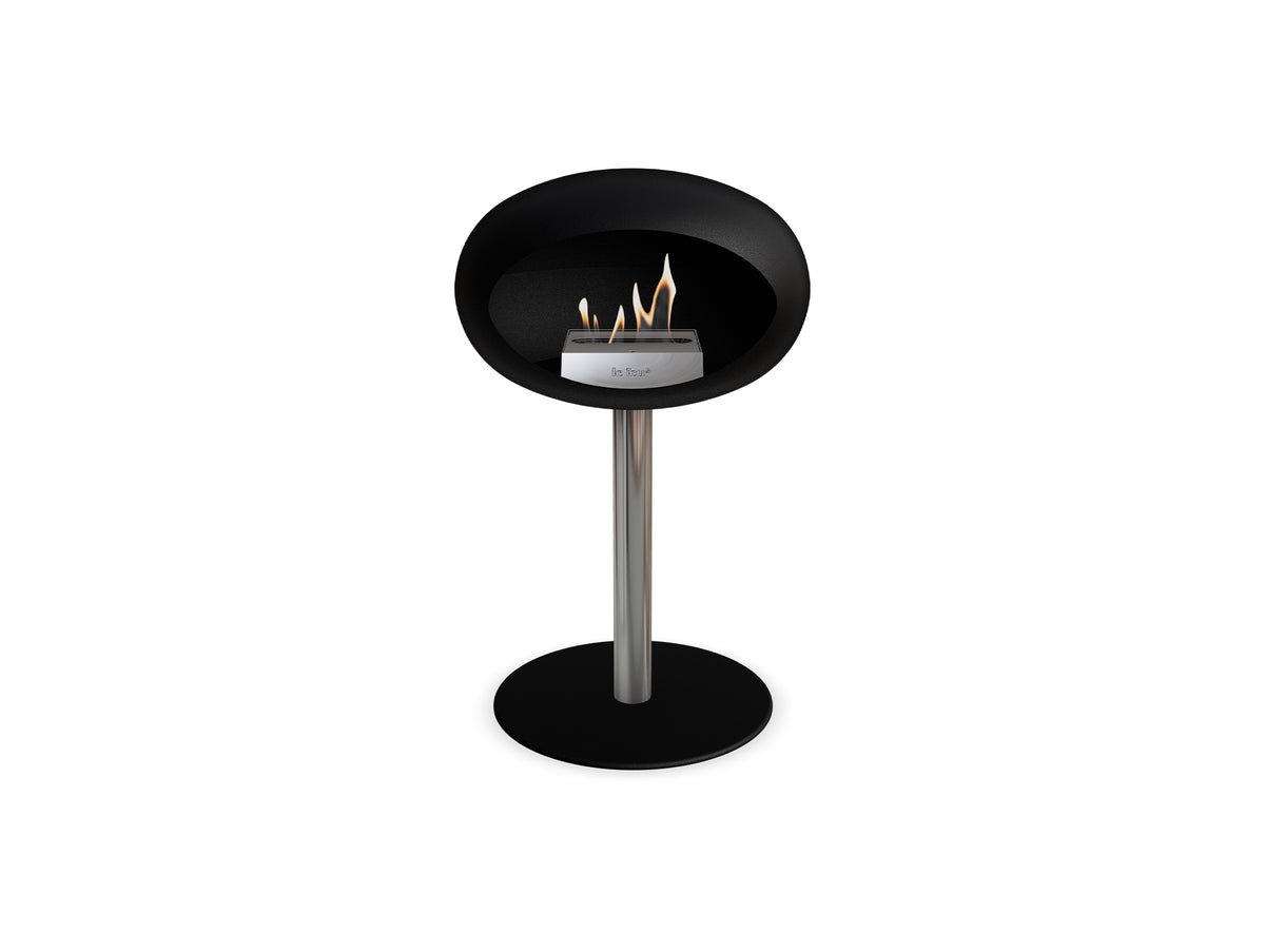 Steel Low Fireplace by Le Feu - Black Dome/ Polished Steel Pole 60 mm / Black Plate