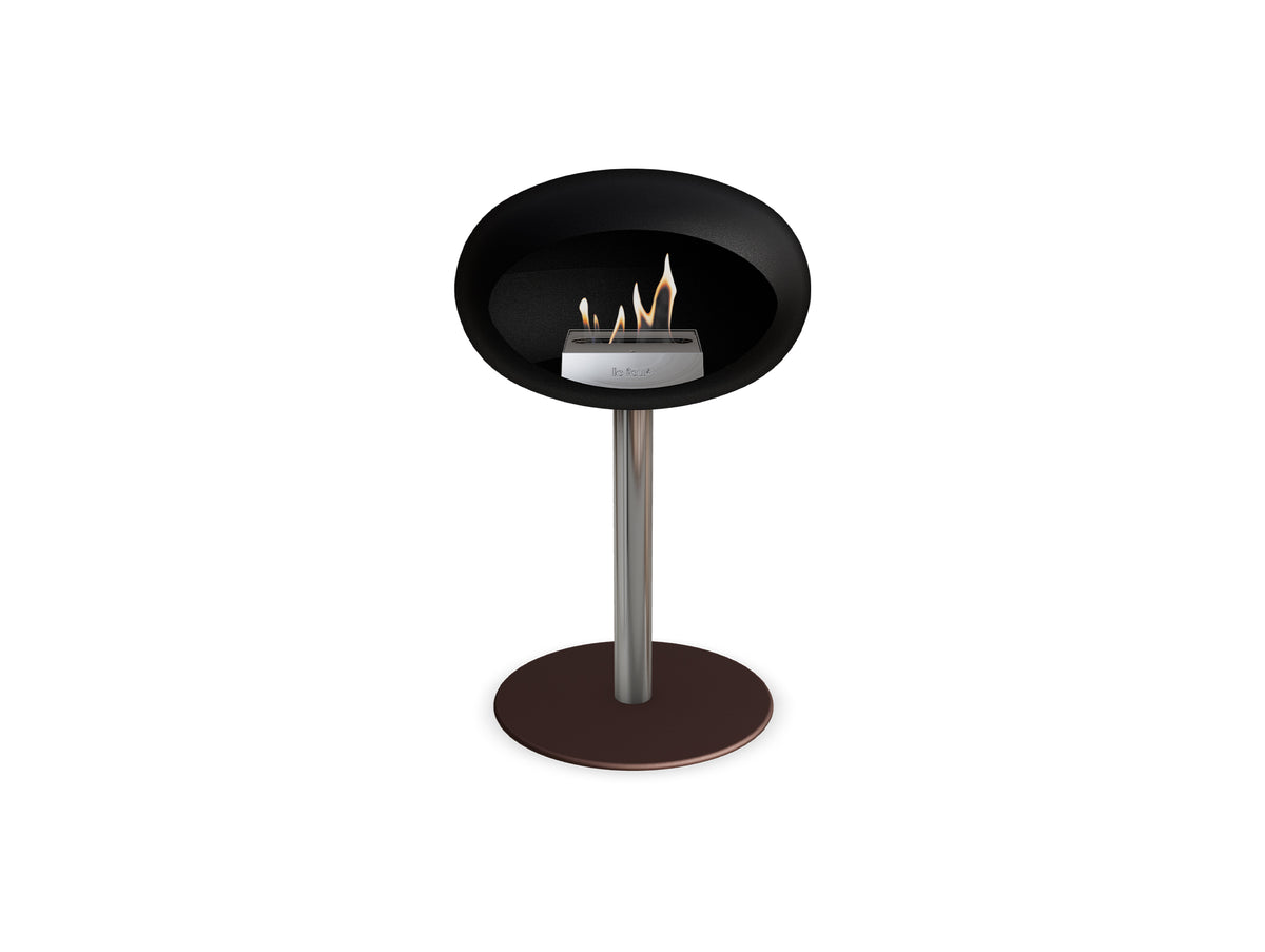 Steel Low Fireplace by Le Feu - Black Dome/ Polished Steel Pole 60 mm / Mocca Plate