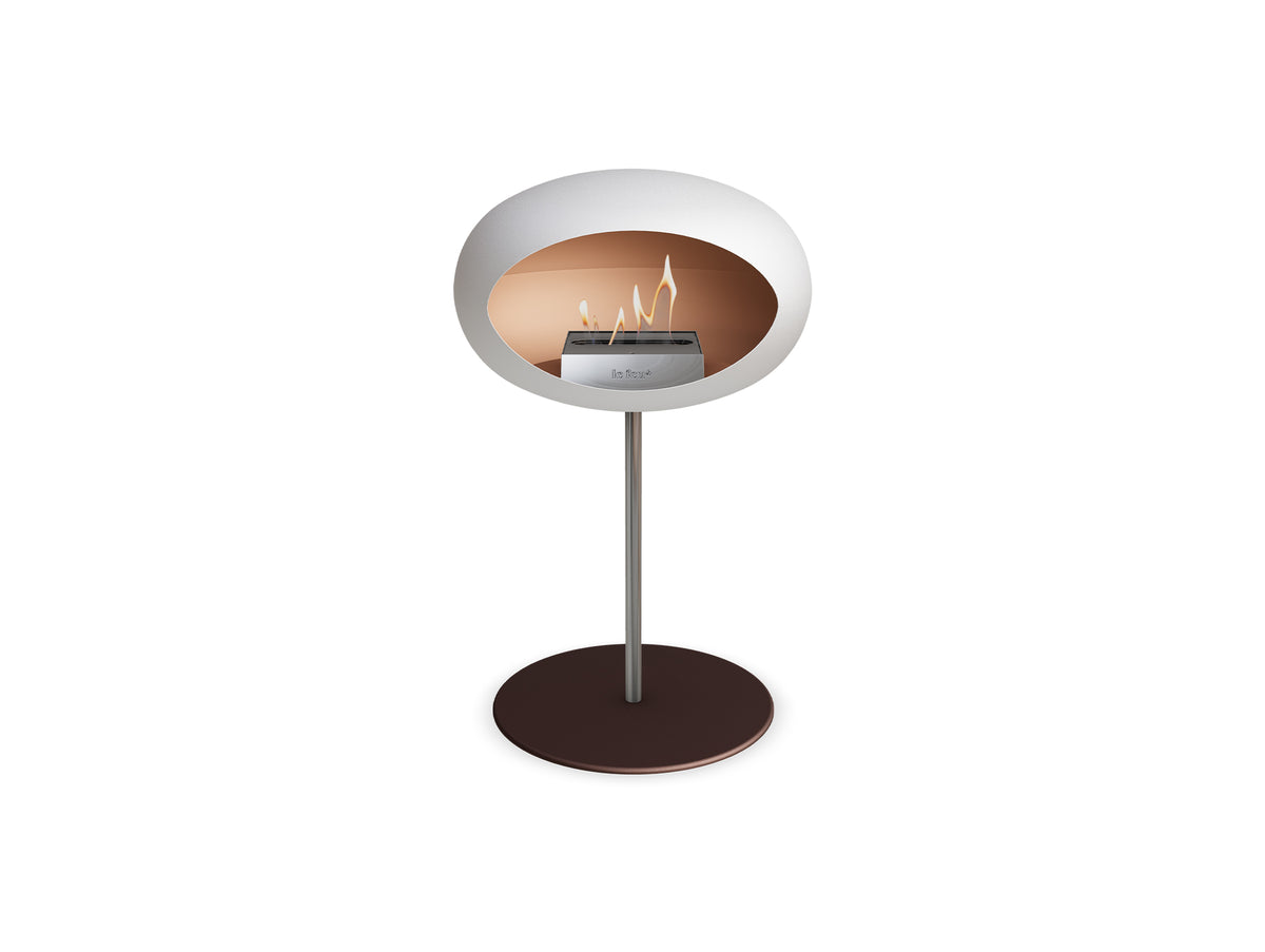 Steel Low Fireplace by Le Feu - White Dome/ Polished Steel Pole 25 mm / Mocca Plate