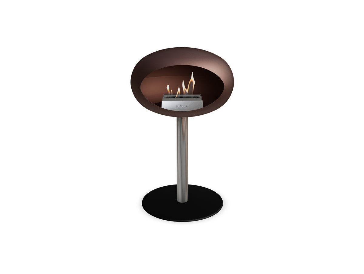 Steel Low Fireplace by Le Feu - Mocca Dome/ Polished Steel Pole 60 mm / Black Plate