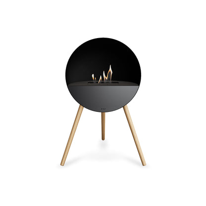 Le Feu Eye Fireplace with Black Body, Black Top, Black Front and Soaped Oak Base