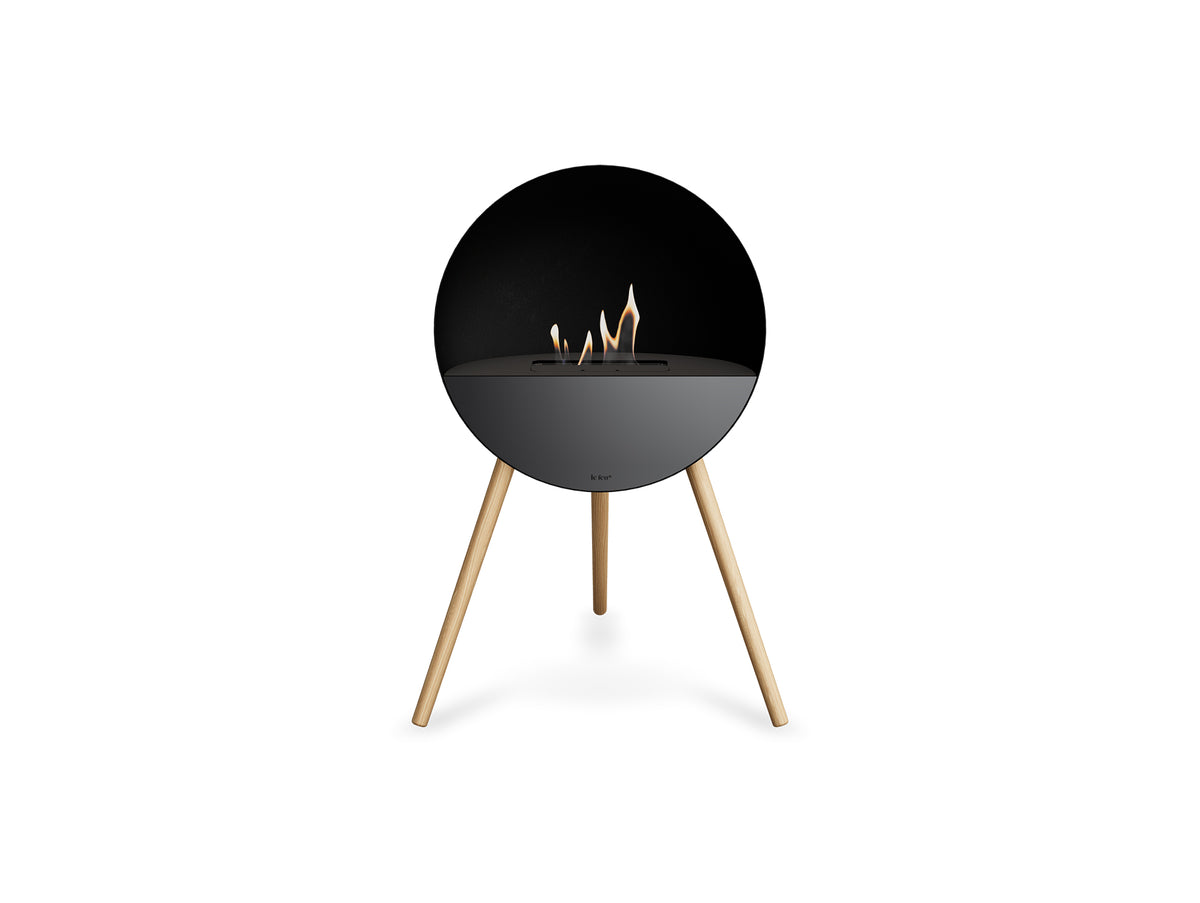 Le Feu Eye Fireplace with Black Body, Black Top, Black Front and Soaped Oak Base