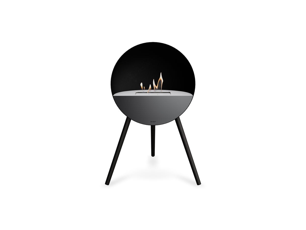 Le Feu Eye Fireplace with Black Body, White Top, Black Front and Black Oak Base