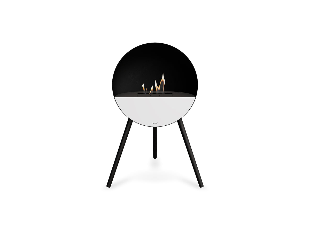 Le Feu Eye Fireplace with Black Body, Black Top, White Front and Black Oak Base