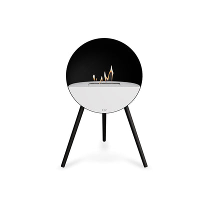 Le Feu Eye Fireplace with Black Body, White Top, White Front and Black Oak Base