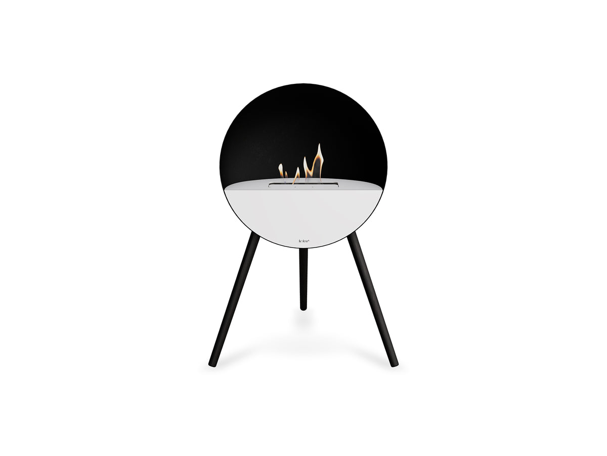 Le Feu Eye Fireplace with Black Body, White Top, White Front and Black Oak Base