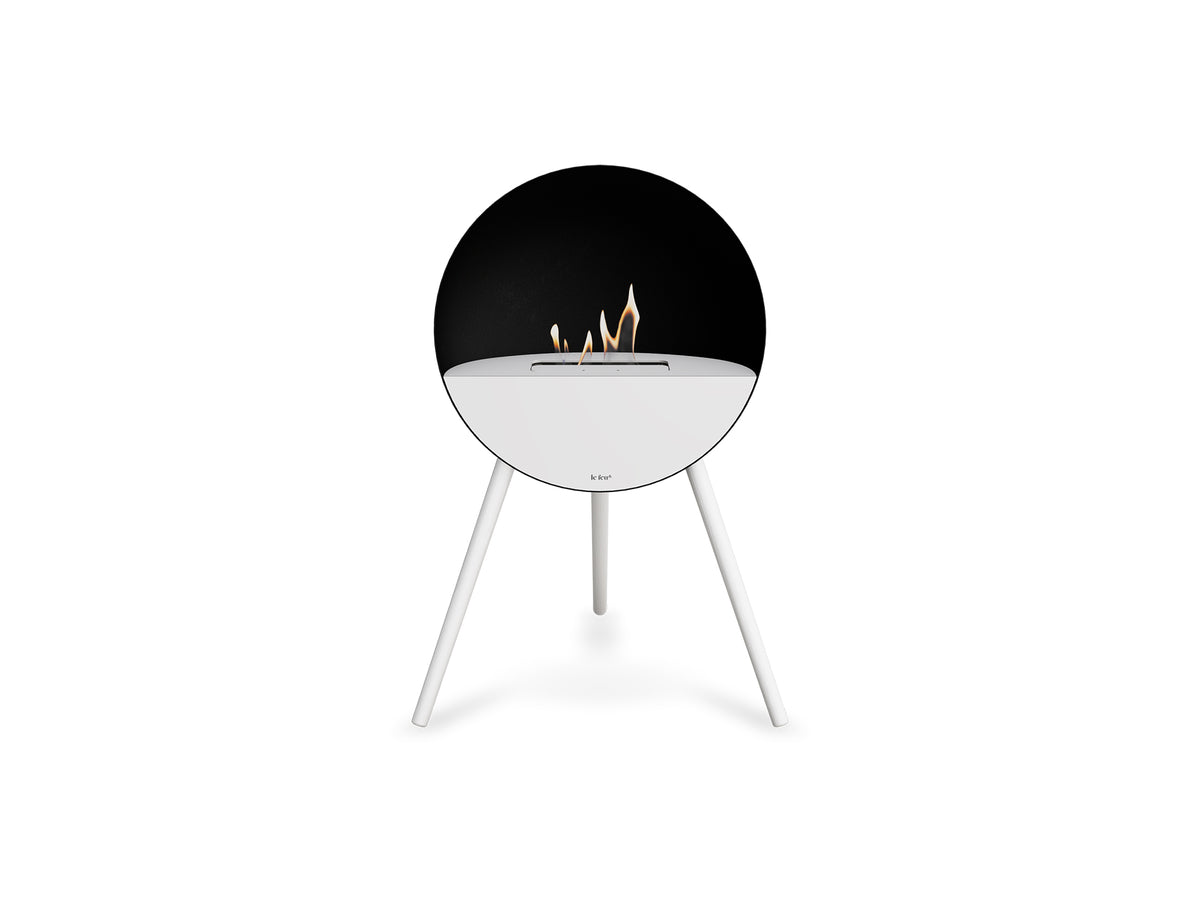 Le Feu Eye Fireplace with Black Body, White Top, White Front and White Oak Base