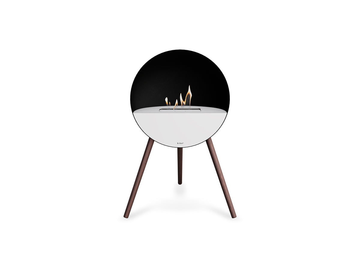 Le Feu Eye Fireplace with Black Body, White Top, White Front and Smoked Oak Base