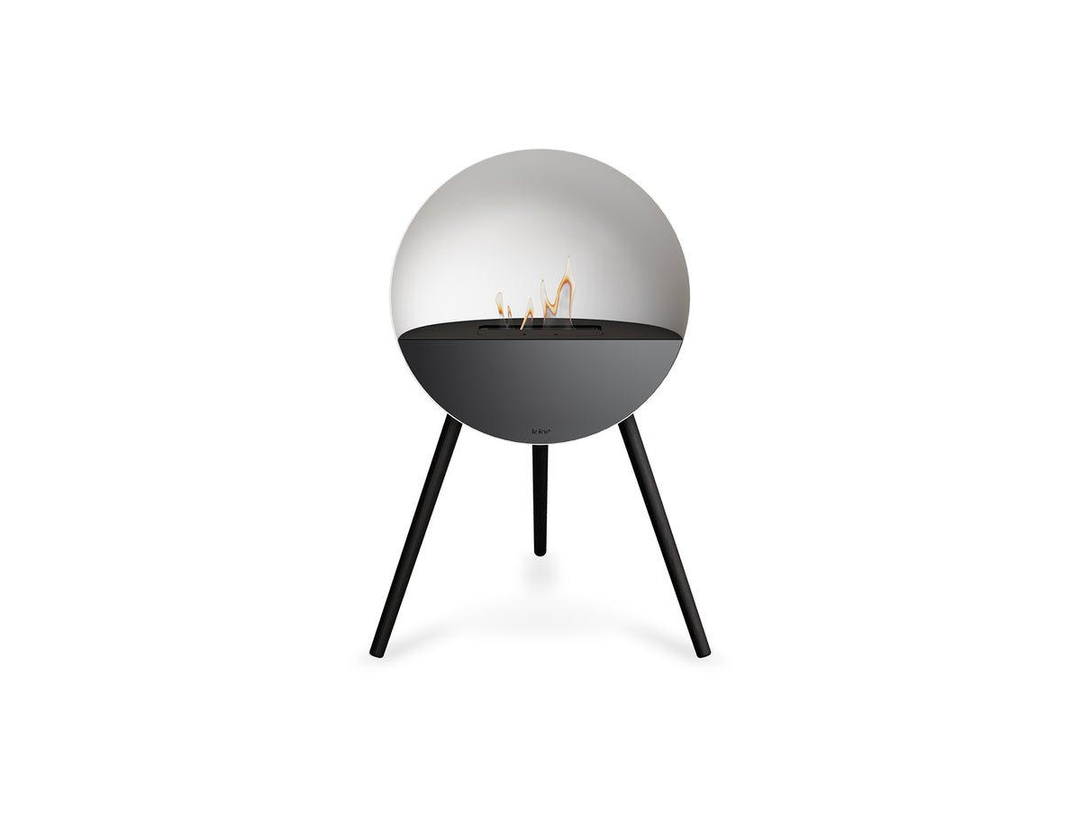 Le Feu Eye Fireplace with White Body, Black Top, Black Front and Black Oak Base