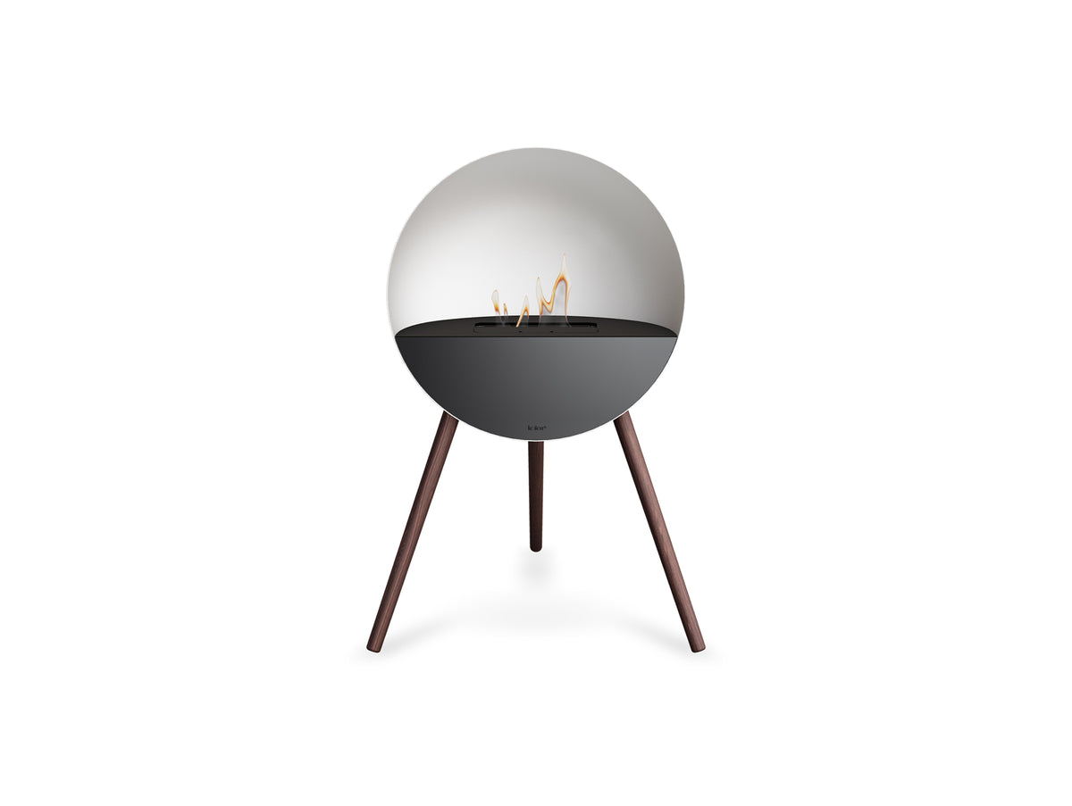 Le Feu Eye Fireplace with White Body, Black Top, Black Front and Smoked Oak Base