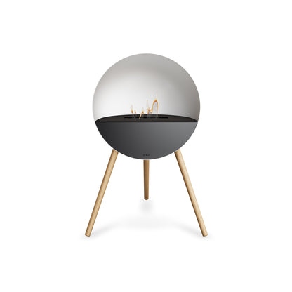 Le Feu Eye Fireplace with White Body, Black Top, Black Front and Soaped Oak Base