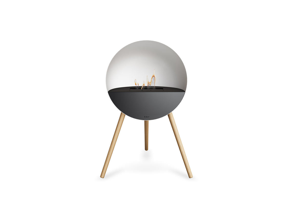 Le Feu Eye Fireplace with White Body, Black Top, Black Front and Soaped Oak Base