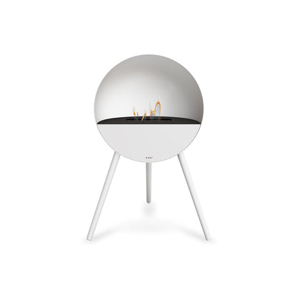 Le Feu Eye Fireplace with White Body, Black Top, White Front and White Oak Base