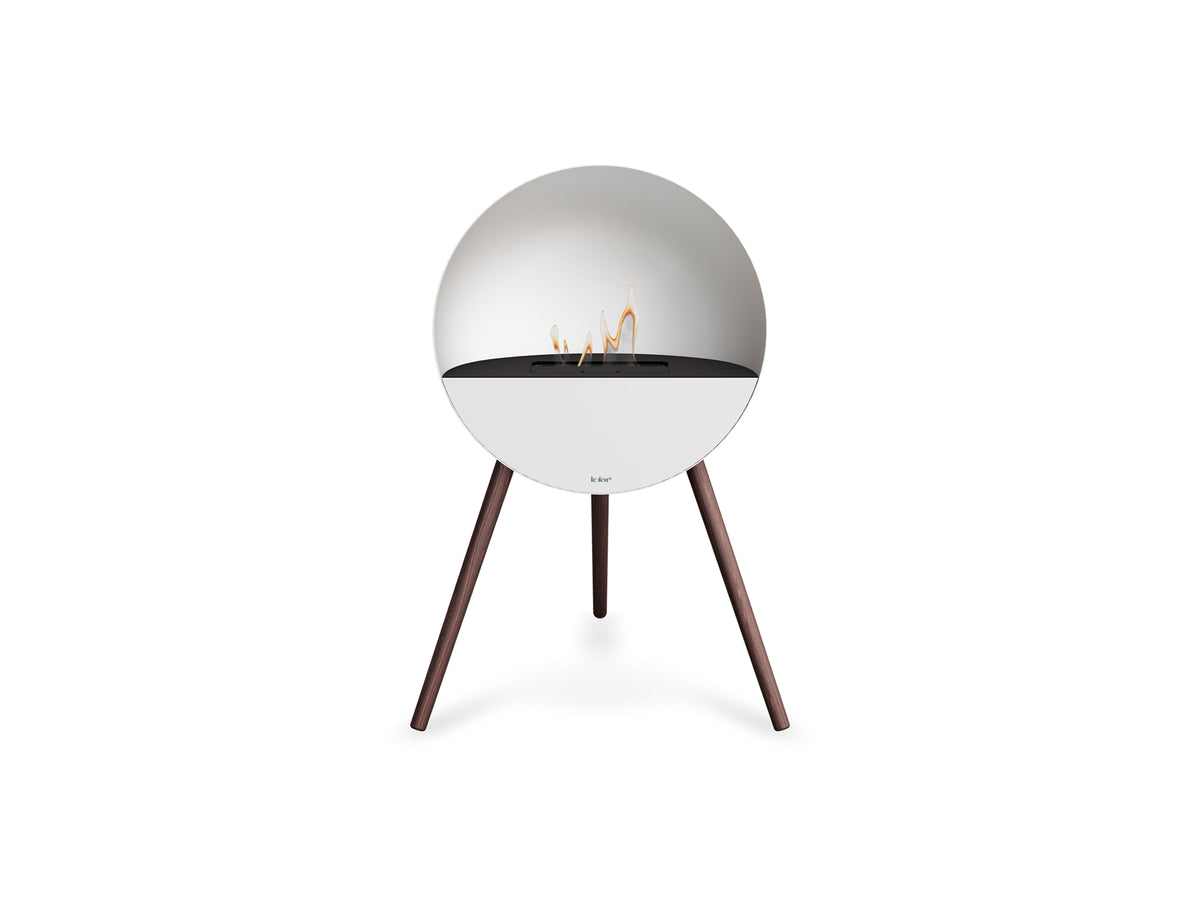 Le Feu Eye Fireplace with White Body, Black Top, White Front and Smoked Oak Base