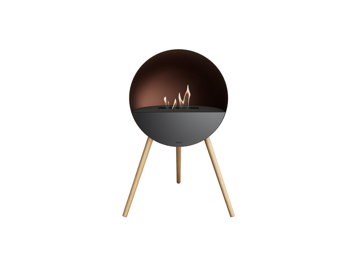 Le Feu Eye Fireplace with Mocca Body, Black Top, Black Front and Soaped Oak Base