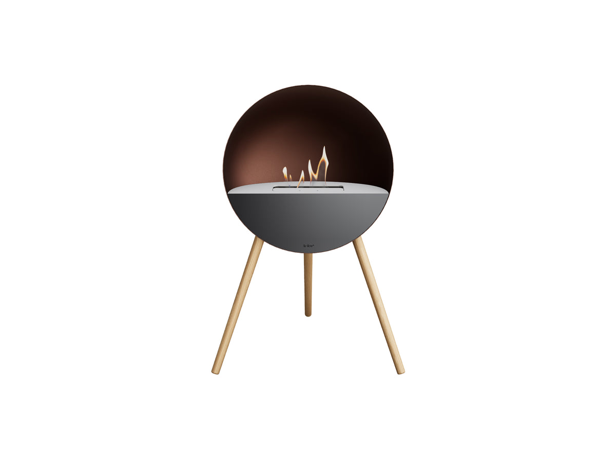 Le Feu Eye Fireplace with Mocca Body, White Top, Black Front and Soaped Oak Base