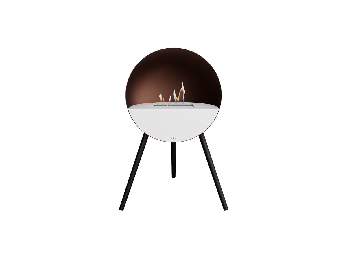 Le Feu Eye Fireplace with Mocca Body, White Top, White Front and Black Oak Base