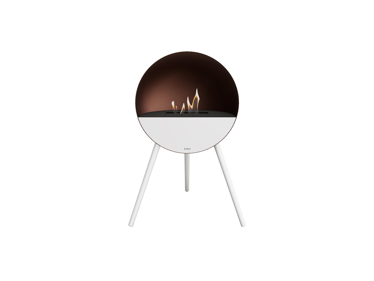Le Feu Eye Fireplace with Mocca Body, Black Top, White Front and White Oak Base