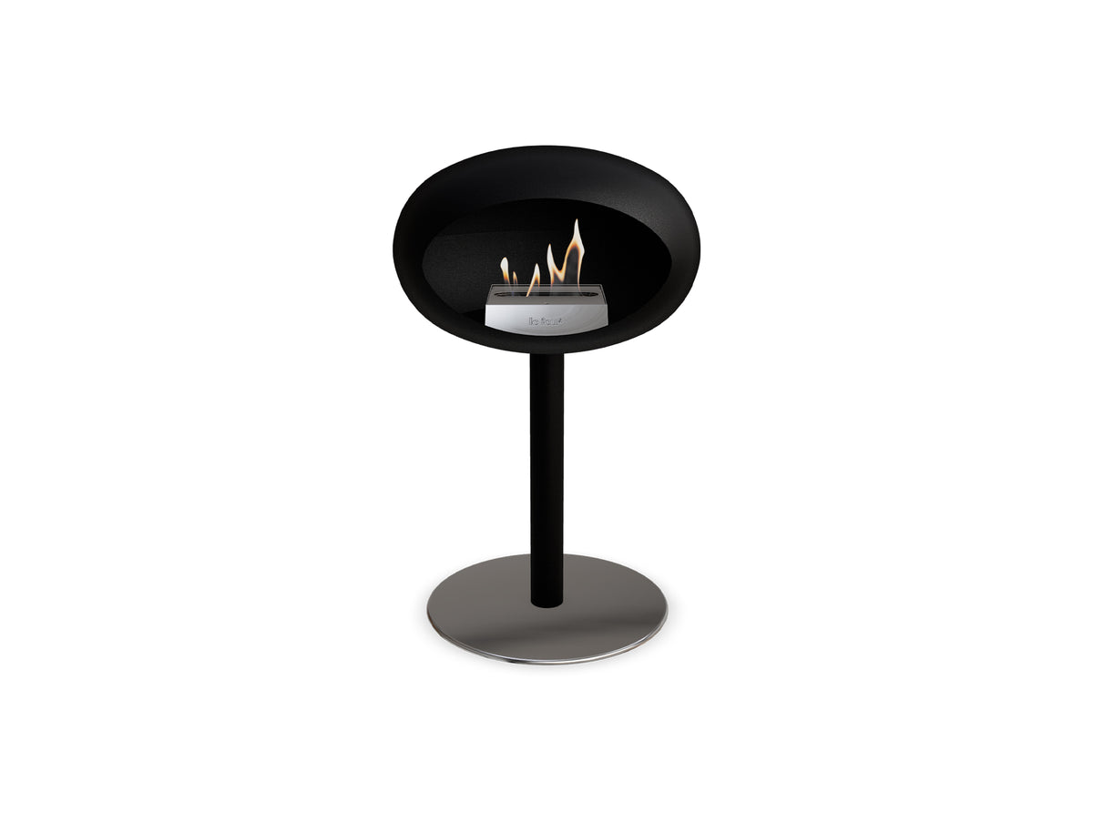 Steel Low Fireplace by Le Feu - Black Dome/ Black Pole 60 mm / Polished Steel Plate