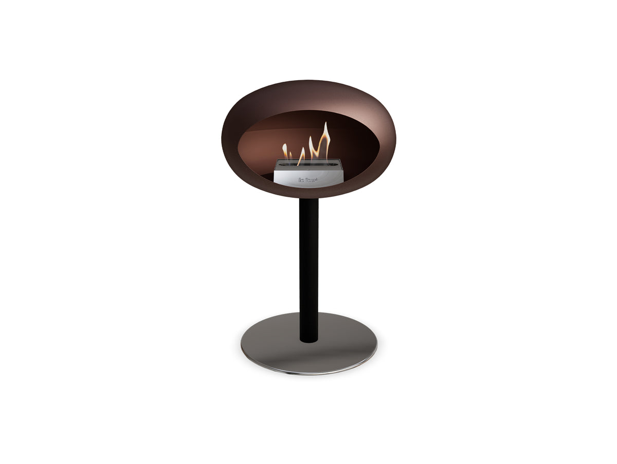 Steel Low Fireplace by Le Feu - Mocca Dome/ Black Pole 60 mm / Polished Steel Plate