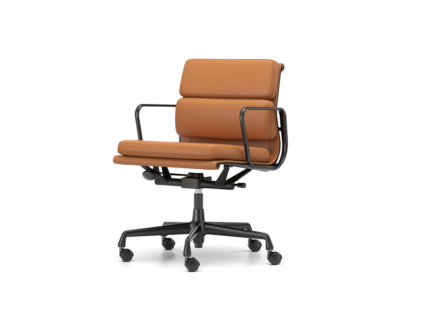 Soft Pad Work Chair EA 217 by Vitra - Black Aluminium / Cognac Premium F Leather