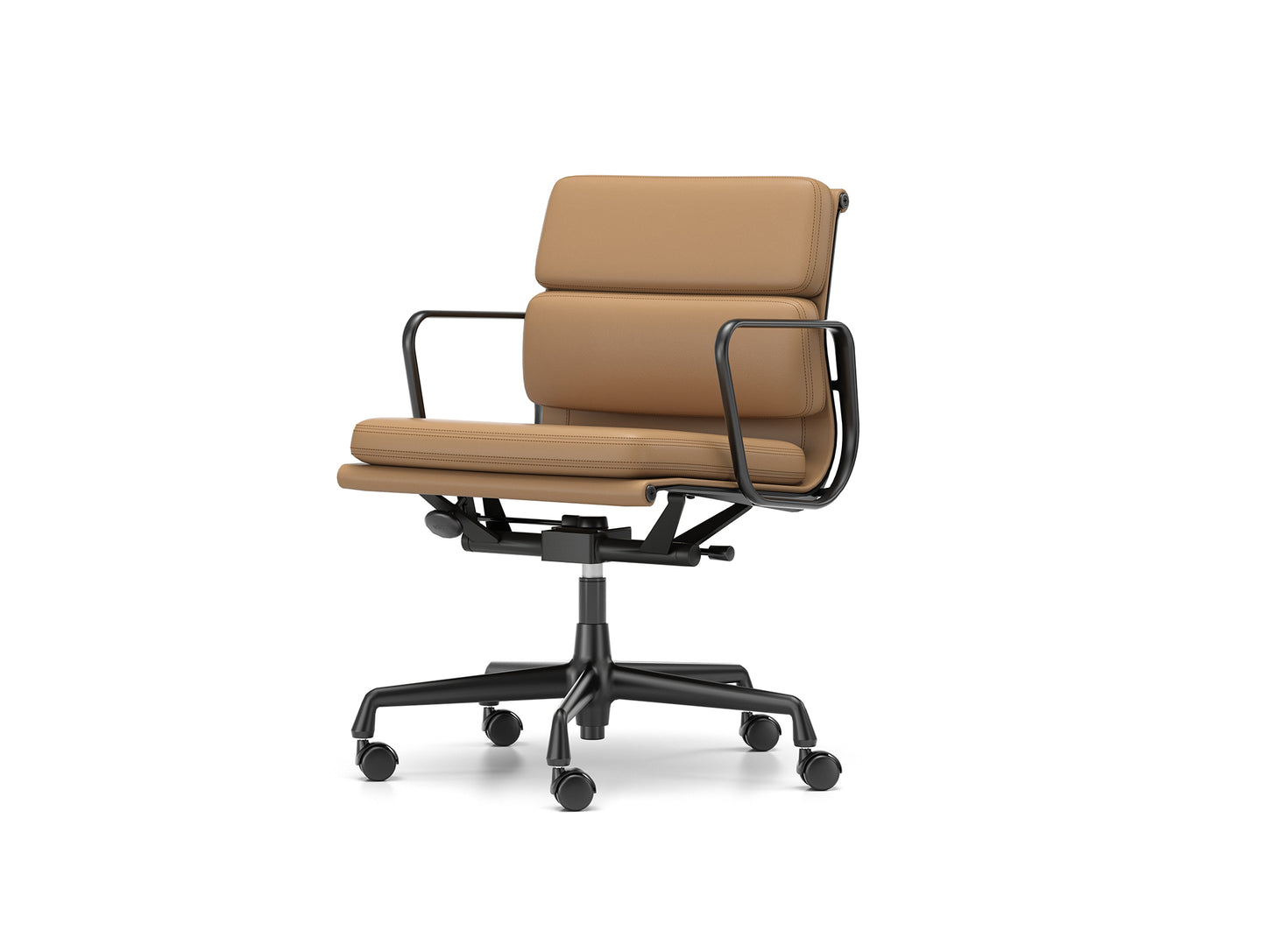 Soft Pad Work Chair EA 217 by Vitra - Black Aluminium / Camel Premium F Leather