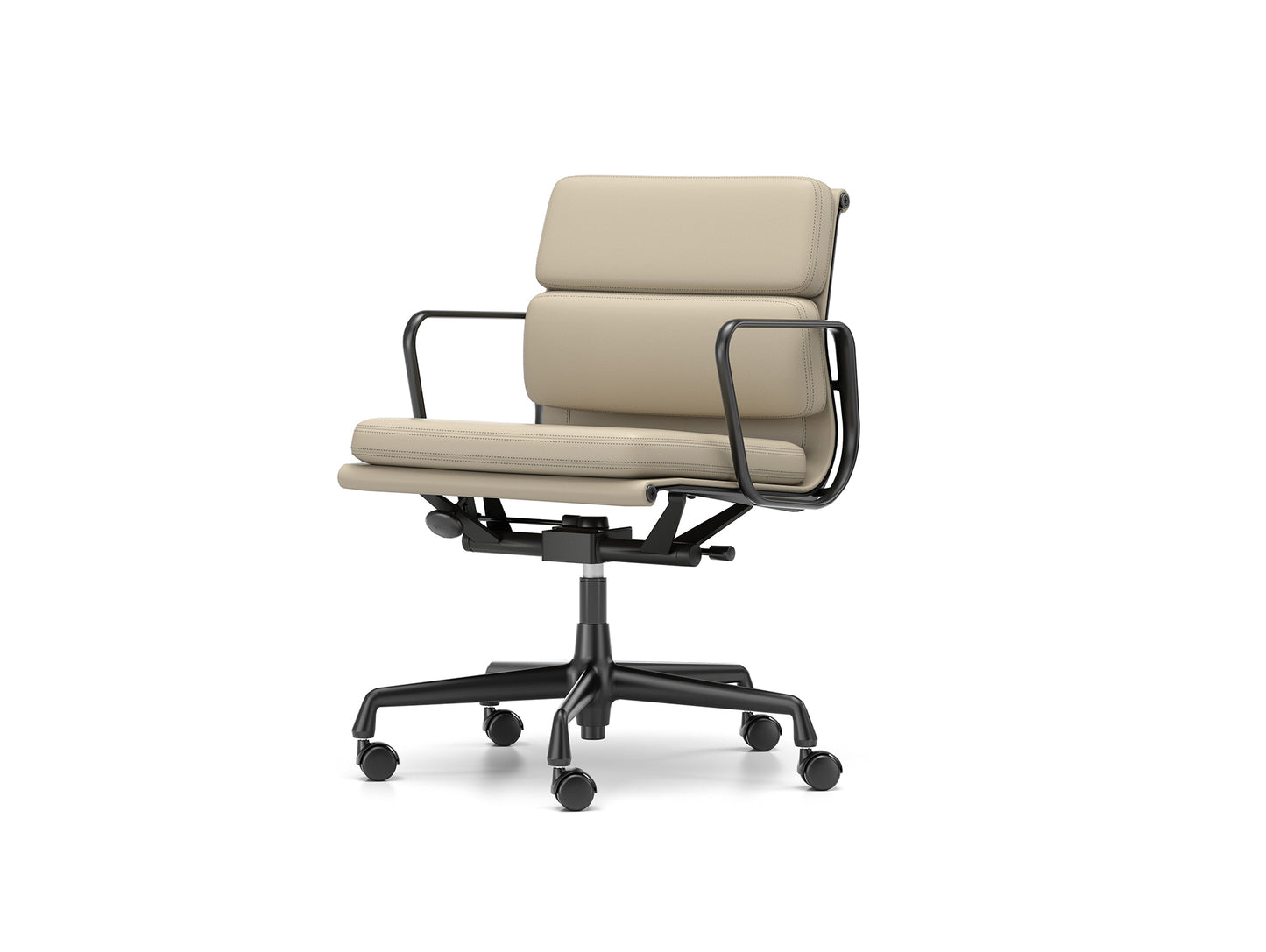 Soft Pad Work Chair EA 217 by Vitra - Black Aluminium / Sand Premium F Leather