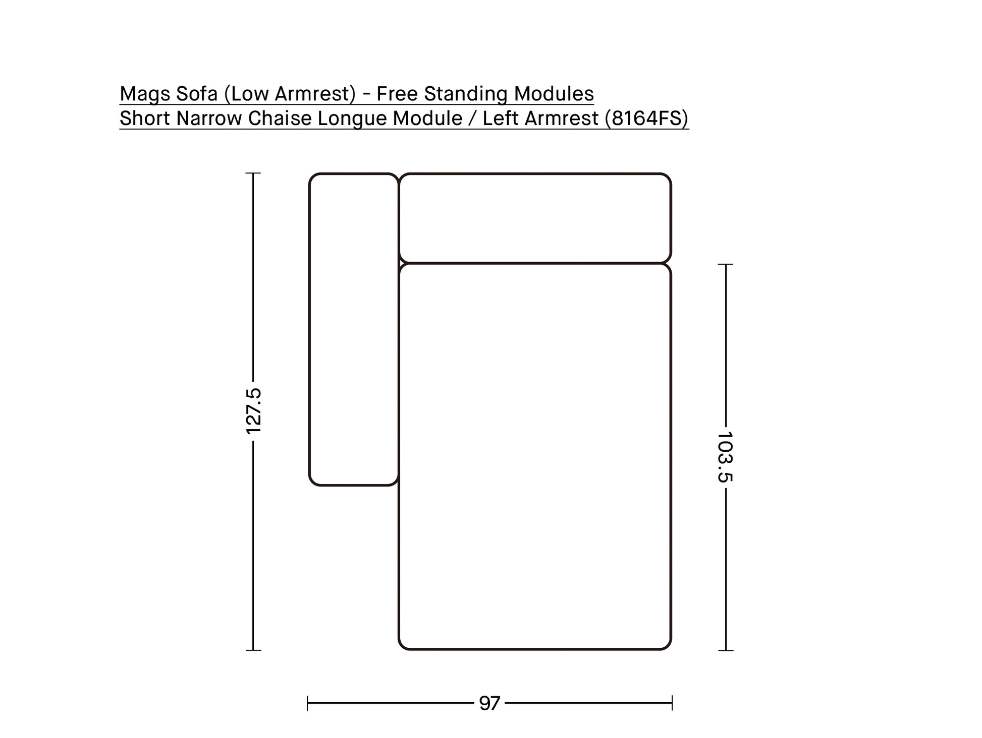 Mags Sofa (Low Armrest) - Free Standing Modules by HAY / Short Narrow Chaise Longue Module / Left Armrest (8164FS)