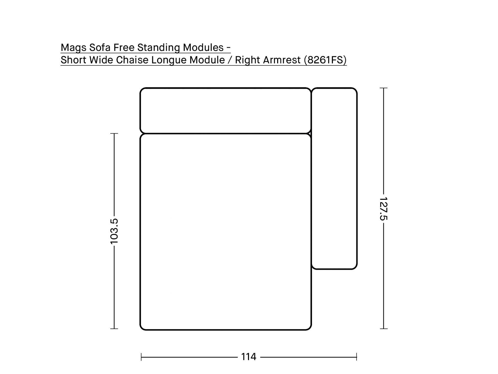 Mags Sofa - Free Standing Modules by HAY - Short Wide Chaise Longue Module / Right Armrest (8261FS)