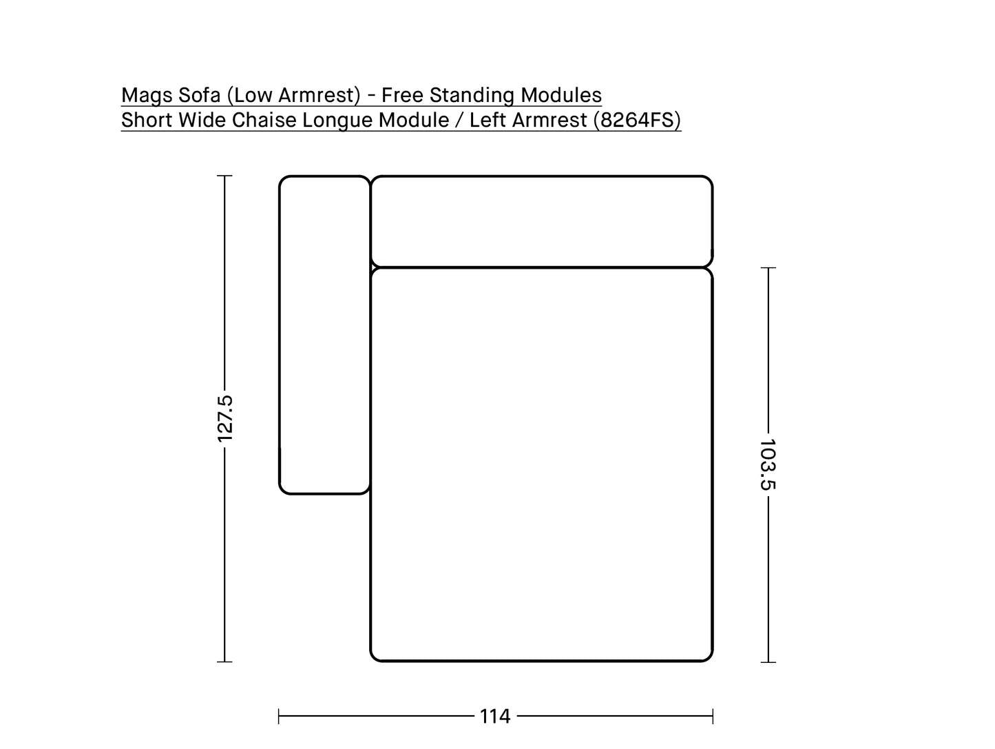 Mags Sofa (Low Armrest) - Free Standing Modules by HAY / Short Wide Chaise Longue Module / Left Armrest (8264FS)