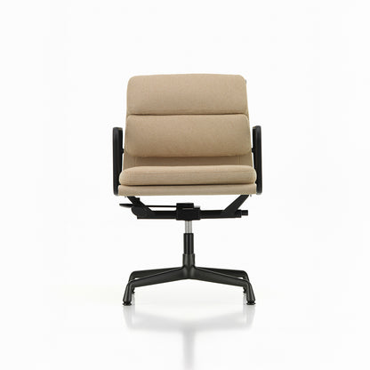 Soft Pad Office Chair EA 231 by Vitra - Deep Black Powder-Coated Aluminium / Laser RE Papyrus / Cream (F40)