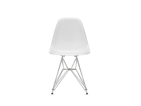 Eames DSR Plastic Side Chair (New Height) in Cotton White RE with Chrome Base by Vitra
