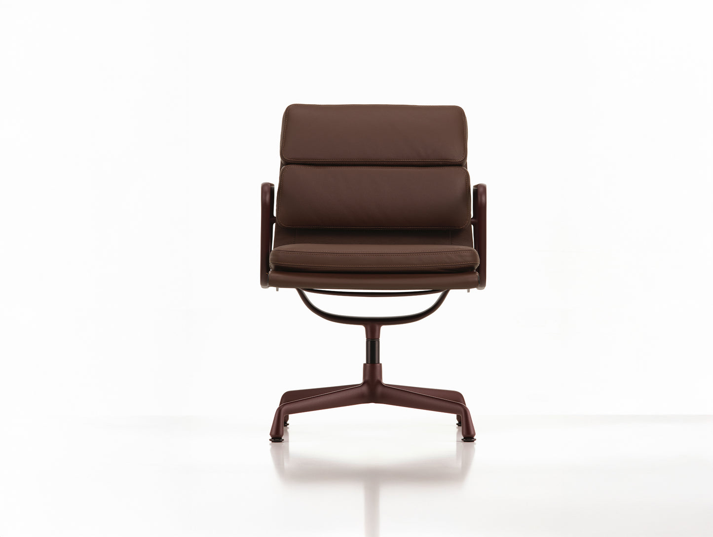 Soft Pad Conference Chair EA 208 by Vitra - Dark Bordeaux Powder-Coated Aluminium / Seat: Marron Premium F Leather / Back: Plano Brown (L50)
