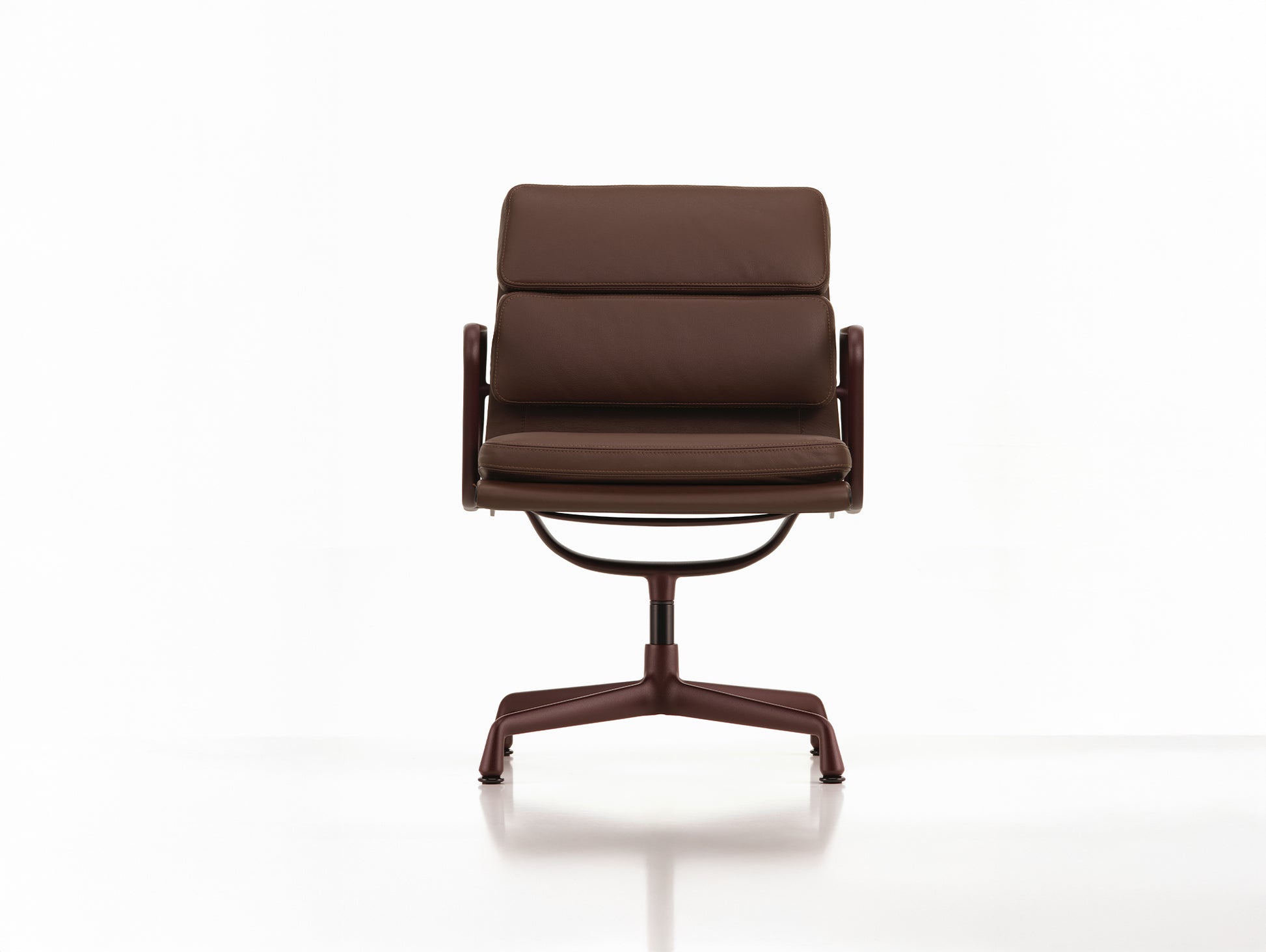 Soft Pad Conference Chair EA 208 by Vitra - Dark Bordeaux Powder-Coated Aluminium / Seat: Marron Premium F Leather / Back: Plano Brown (L50)