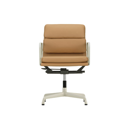 Soft Pad Office Chair EA 231 by Vitra - Chalk Powder-Coated Aluminium / Seat: Ochre Premium F Leather / Back: Plano Coffee (L50)