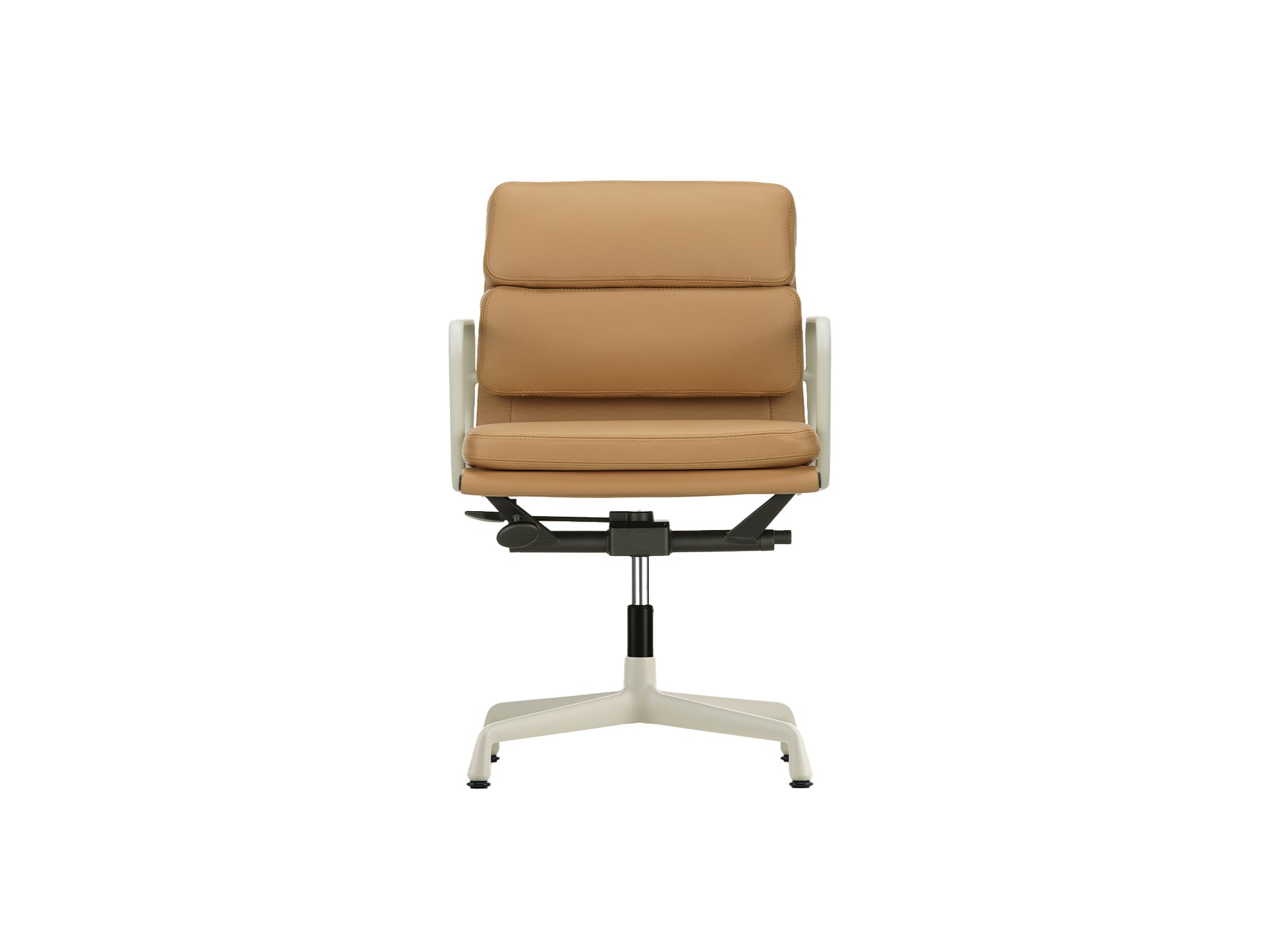 Soft Pad Office Chair EA 231 by Vitra - Chalk Powder-Coated Aluminium / Seat: Ochre Premium F Leather / Back: Plano Coffee (L50)