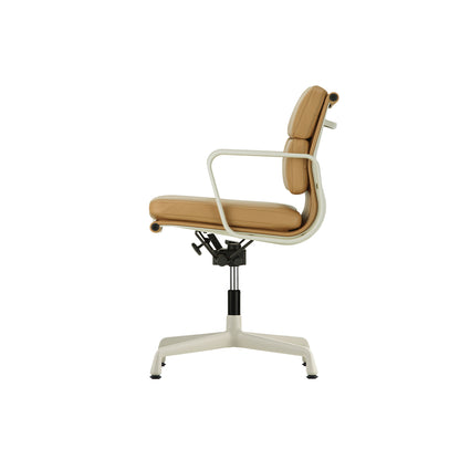 Soft Pad Office Chair EA 231 by Vitra - Chalk Powder-Coated Aluminium / Seat: Ochre Premium F Leather / Back: Plano Coffee (L50)