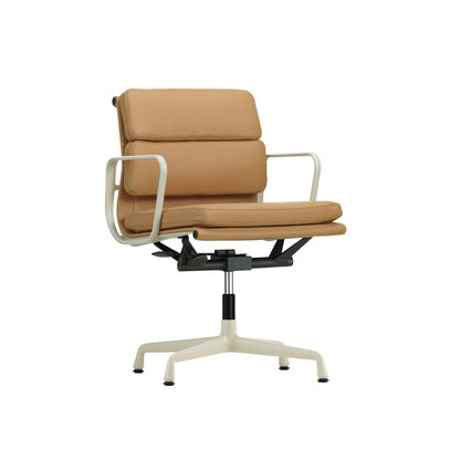Soft Pad Office Chair EA 231 by Vitra - Chalk Powder-Coated Aluminium / Seat: Ochre Premium F Leather / Back: Plano Coffee (L50)