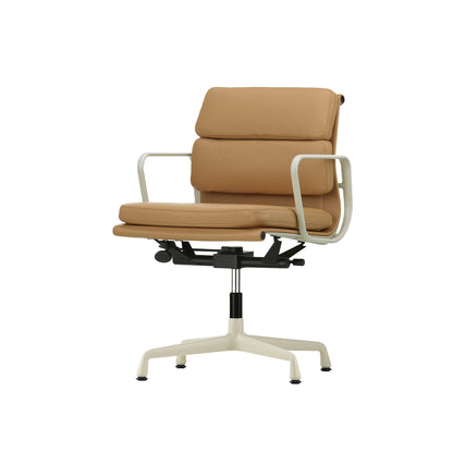 Soft Pad Office Chair EA 231 by Vitra - Chalk Powder-Coated Aluminium / Seat: Ochre Premium F Leather / Back: Plano Coffee (L50)