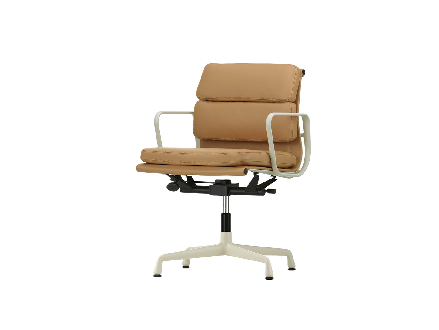Soft Pad Office Chair EA 231 by Vitra - Chalk Powder-Coated Aluminium / Seat: Ochre Premium F Leather / Back: Plano Coffee (L50)