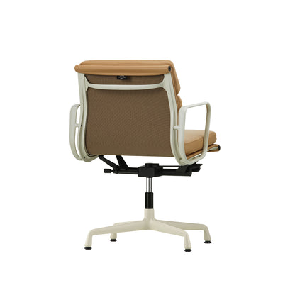 Soft Pad Office Chair EA 231 by Vitra - Chalk Powder-Coated Aluminium / Seat: Ochre Premium F Leather / Back: Plano Coffee (L50)