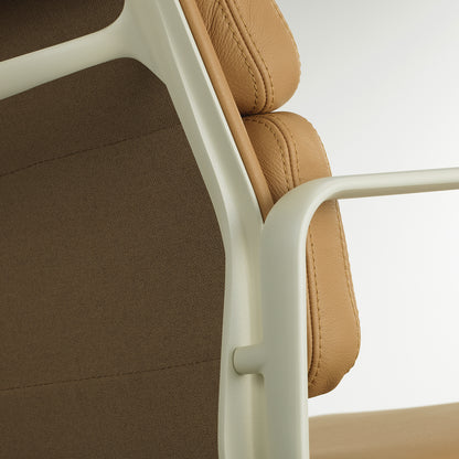 Soft Pad Office Chair EA 231 by Vitra - Chalk Powder-Coated Aluminium / Seat: Ochre Premium F Leather / Back: Plano Coffee (L50)