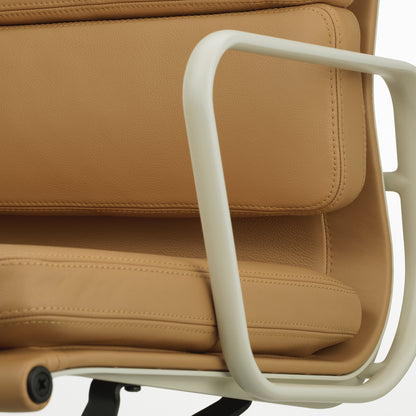 Soft Pad Office Chair EA 231 by Vitra - Chalk Powder-Coated Aluminium / Seat: Ochre Premium F Leather / Back: Plano Coffee (L50)