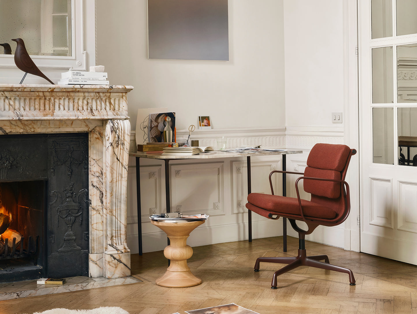 Soft Pad Conference Chair EA 208 by Vitra - Dark Bordeaux Powder-Coated Aluminium / Cosy 2 Chestnut (F80)