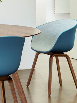 About A Chair AAC 22 - Front Upholstery by HAY - Azure Blue 2.0 + Mode 002 Shell / Lacquered Walnut Base